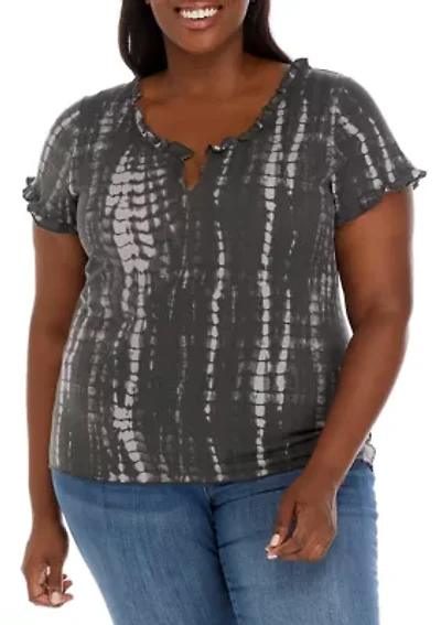 Plus Tie Dye Lettuce Edge Ribbed Top