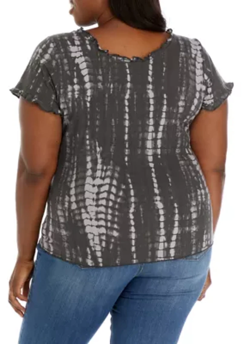 Plus Tie Dye Lettuce Edge Ribbed Top