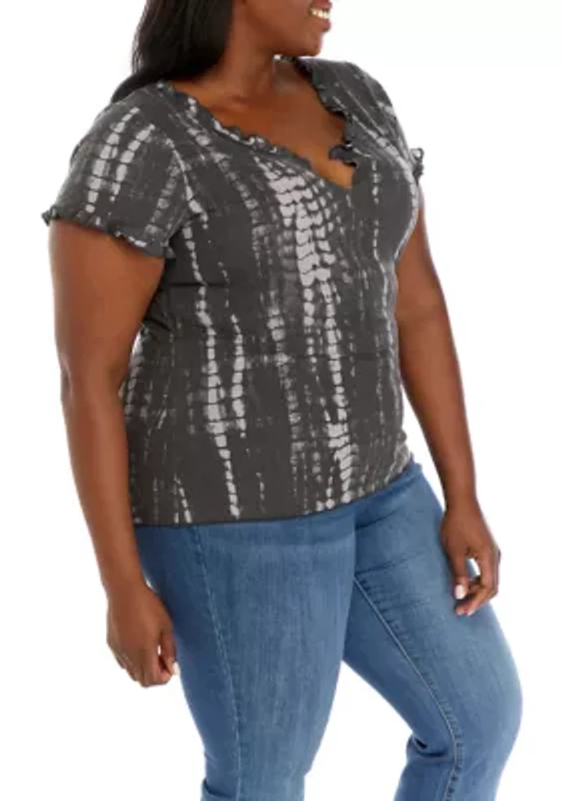 Plus Tie Dye Lettuce Edge Ribbed Top
