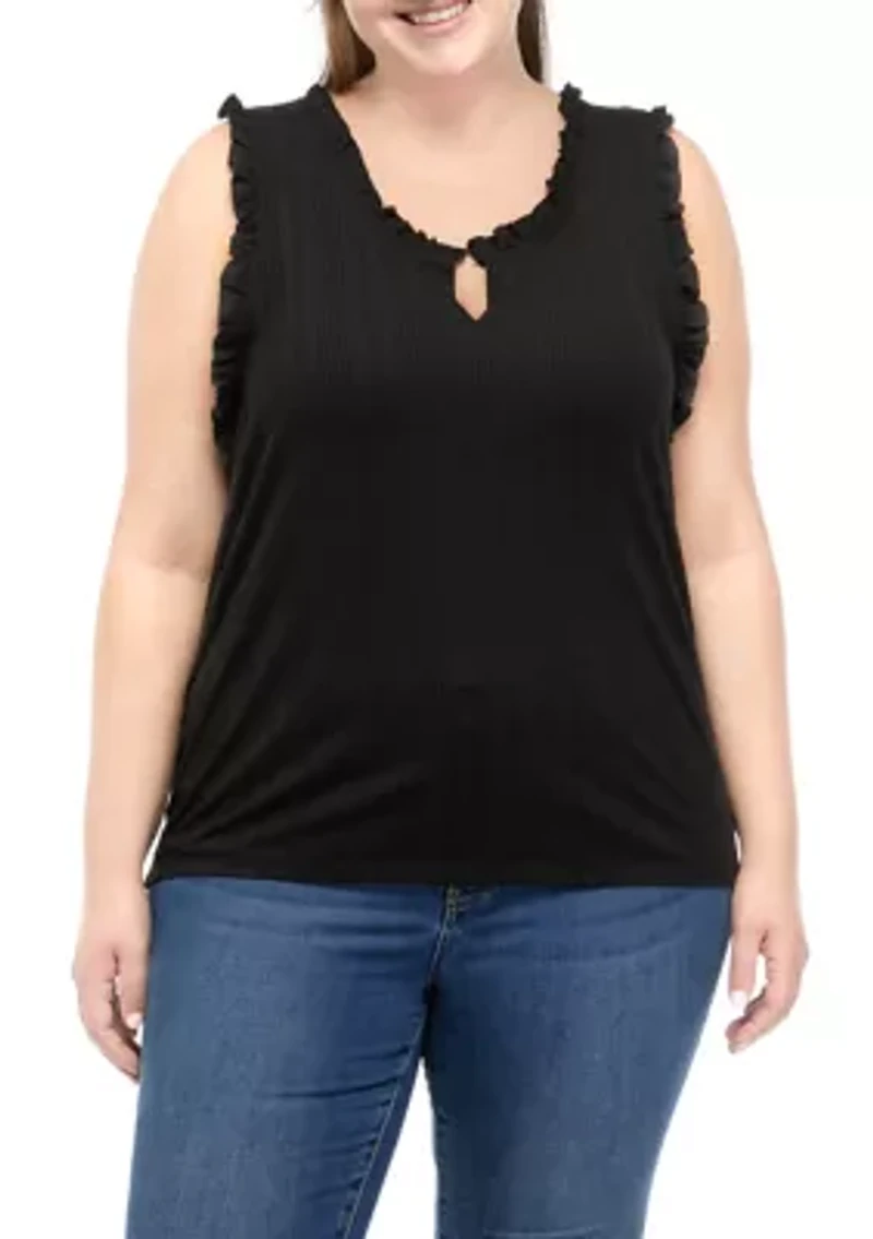 Plus Ribbed Lettuce Trimmed Tank Top
