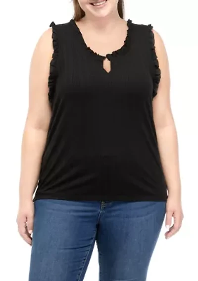 Plus Ribbed Lettuce Trimmed Tank Top