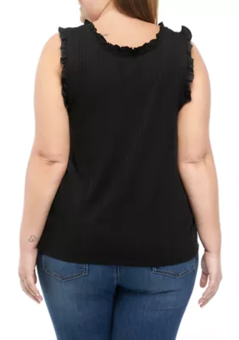 Plus Ribbed Lettuce Trimmed Tank Top