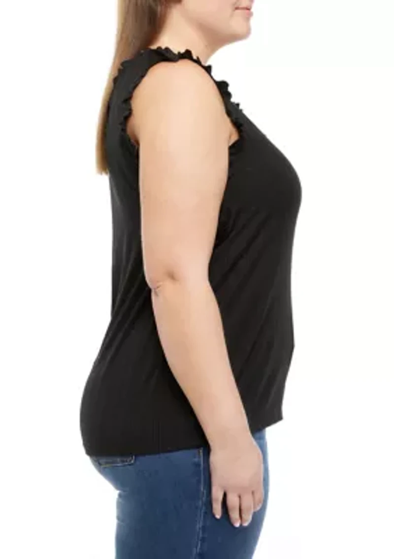 Plus Ribbed Lettuce Trimmed Tank Top