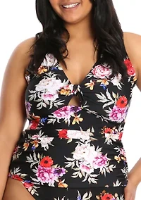 Plus Size Floral  V-Neck Swim Tankini Top