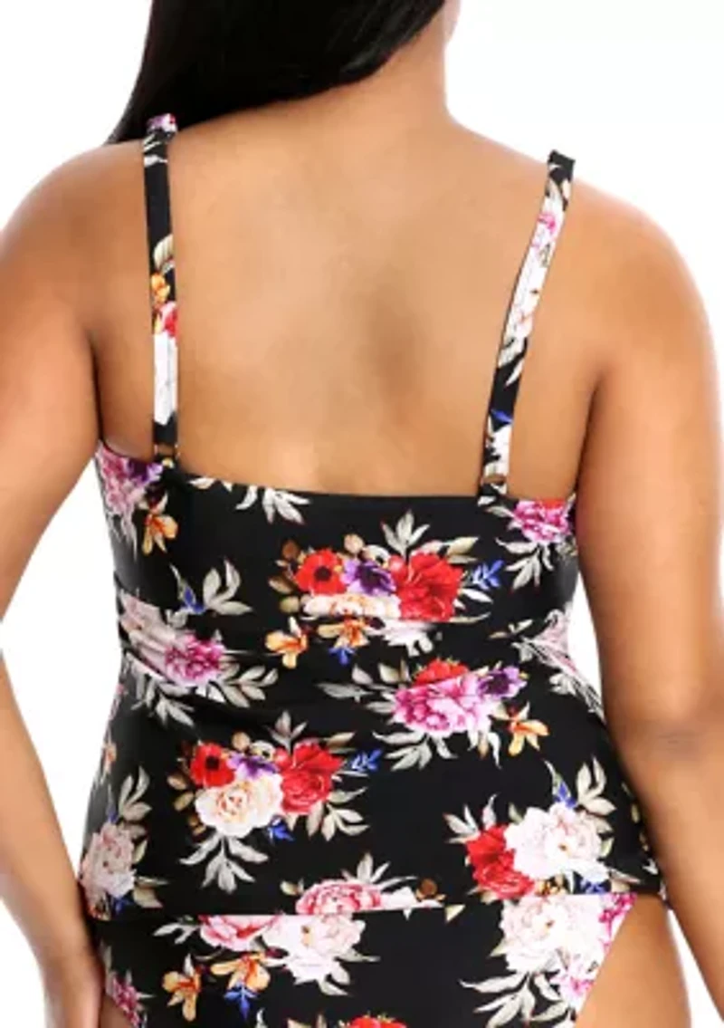 Plus Size Floral V-Neck Swim Tankini Top