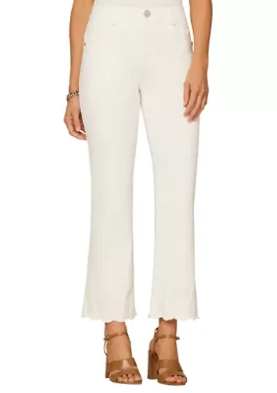 Women's High Rise Cropped Denim Pants with Scalloped Flare