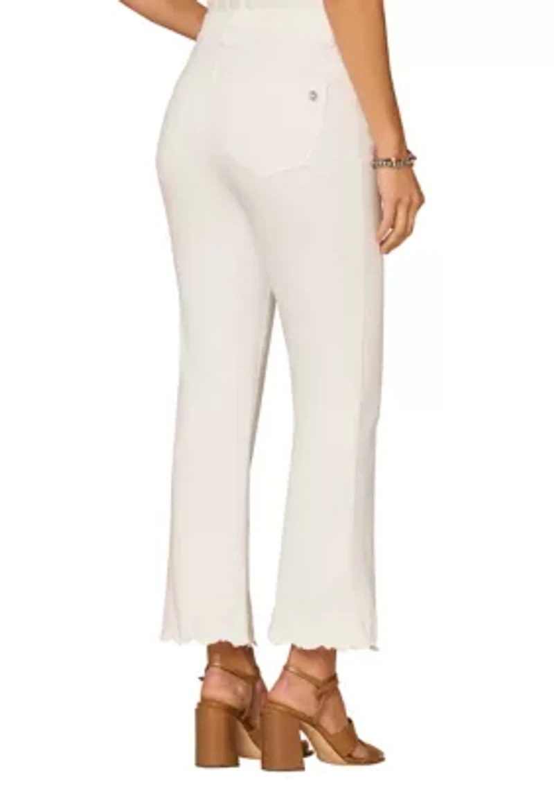 Women's High Rise Cropped Denim Pants with Scalloped Flare