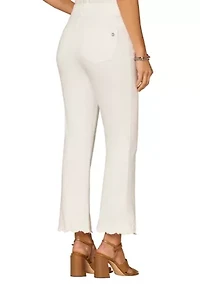 Women's High Rise Cropped Denim Pants with Scalloped Flare