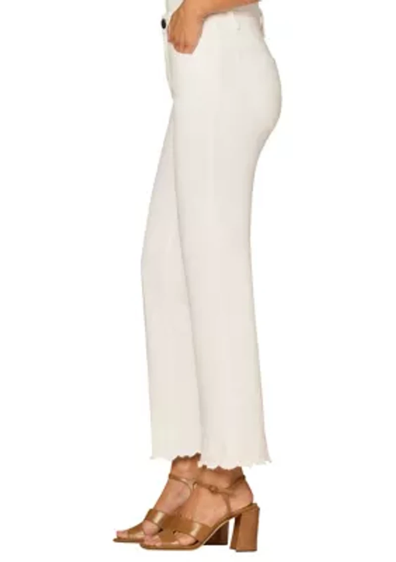 Women's High Rise Cropped Denim Pants with Scalloped Flare