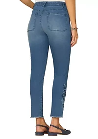 Women's High Rise Ankle Skimmer Pants with Paisley Embroidery