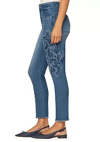 Women's High Rise Ankle Skimmer Pants with Paisley Embroidery