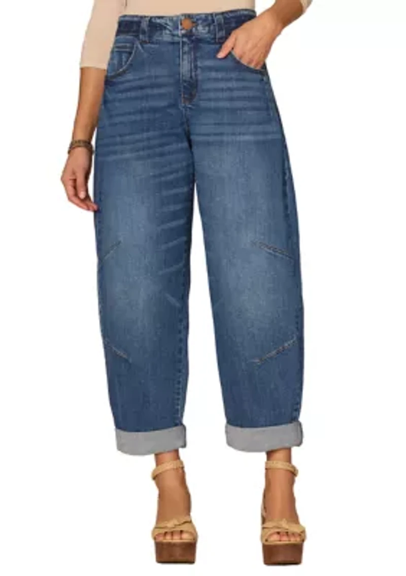 Women's Skyrise Barrel Jeans with Roll Cuff Hem