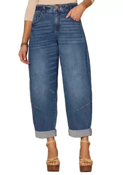 Women's Skyrise Barrel Jeans with Roll Cuff Hem