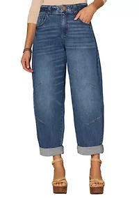Women's Skyrise Barrel Jeans with Roll Cuff Hem