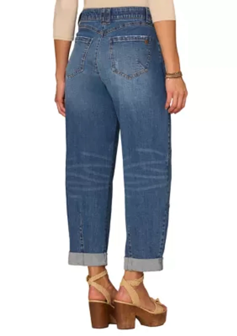 Women's Skyrise Barrel Jeans with Roll Cuff Hem