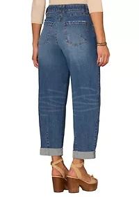 Women's Skyrise Barrel Jeans with Roll Cuff Hem