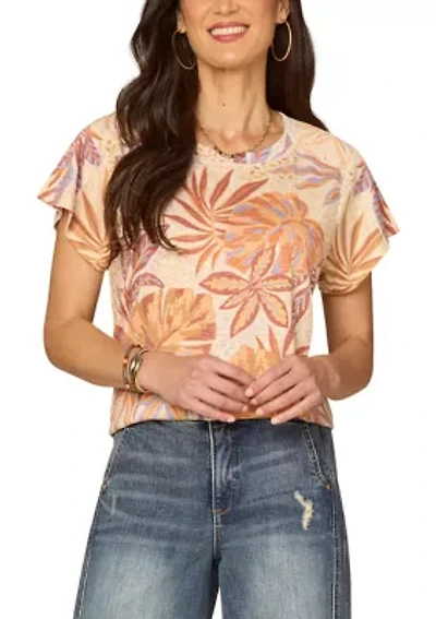 Women's Short Sleeve Tropical Print Boyfriend T-Shirt