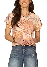 Women's Short Sleeve Tropical Print Boyfriend T-Shirt