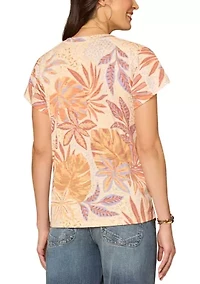 Women's Short Sleeve Tropical Print Boyfriend T-Shirt