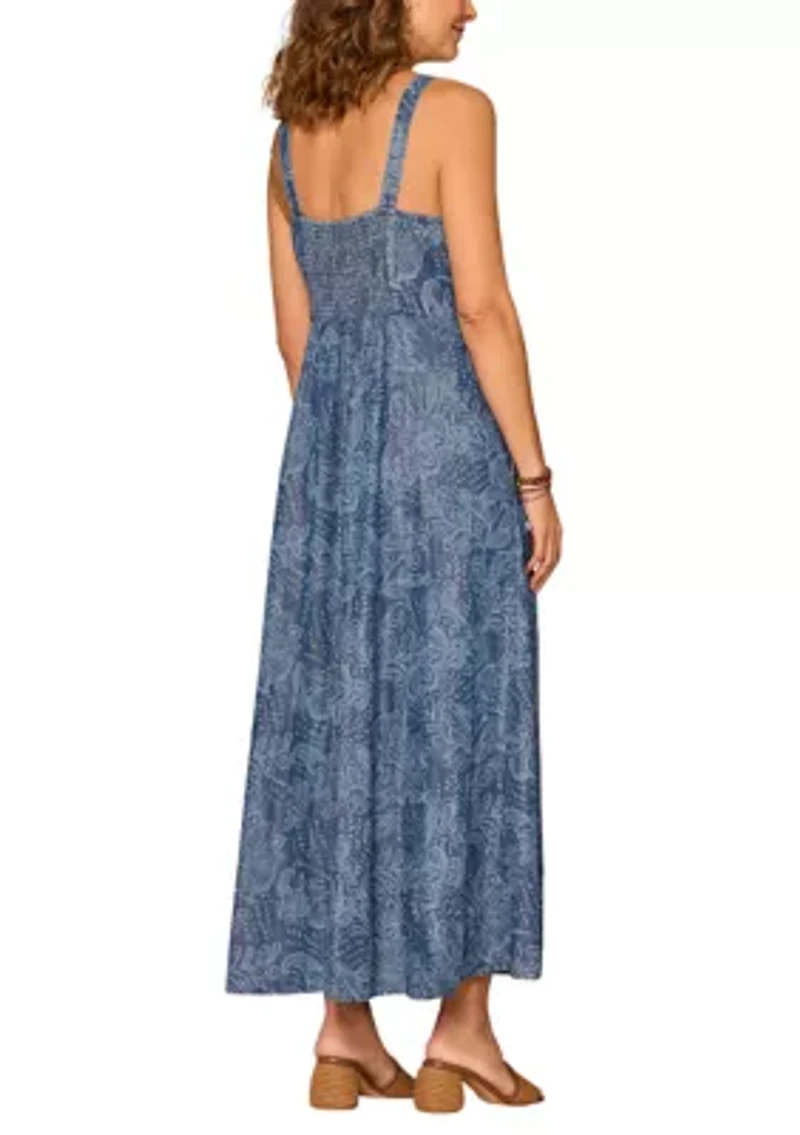 Women's Sleeveless V-Neck Smocked Printed Dress