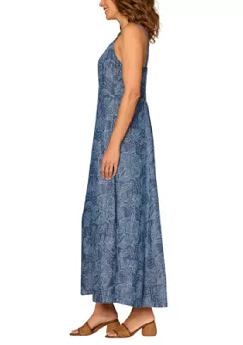 Women's Sleeveless V-Neck Smocked Printed Dress