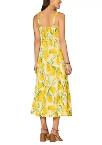 Women's Sleeveless Lemon Printed Woven Tank Midi Dress