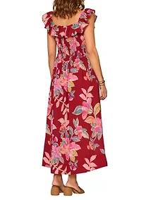 Women's Ruffle U Neck Smocked Midi Dress
