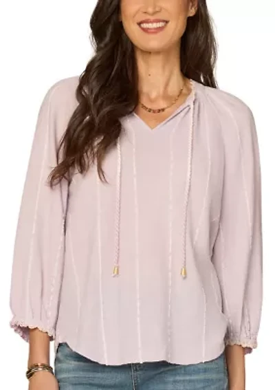 Women's Three-Quarter Blouson Sleeves with Crochet Peasant Top