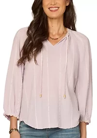 Women's Three-Quarter Blouson Sleeves with Crochet Peasant Top