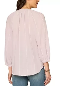 Women's Three-Quarter Blouson Sleeves with Crochet Peasant Top