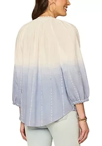 Women's Three-Quarter Blouson Sleeve Split Neck Top