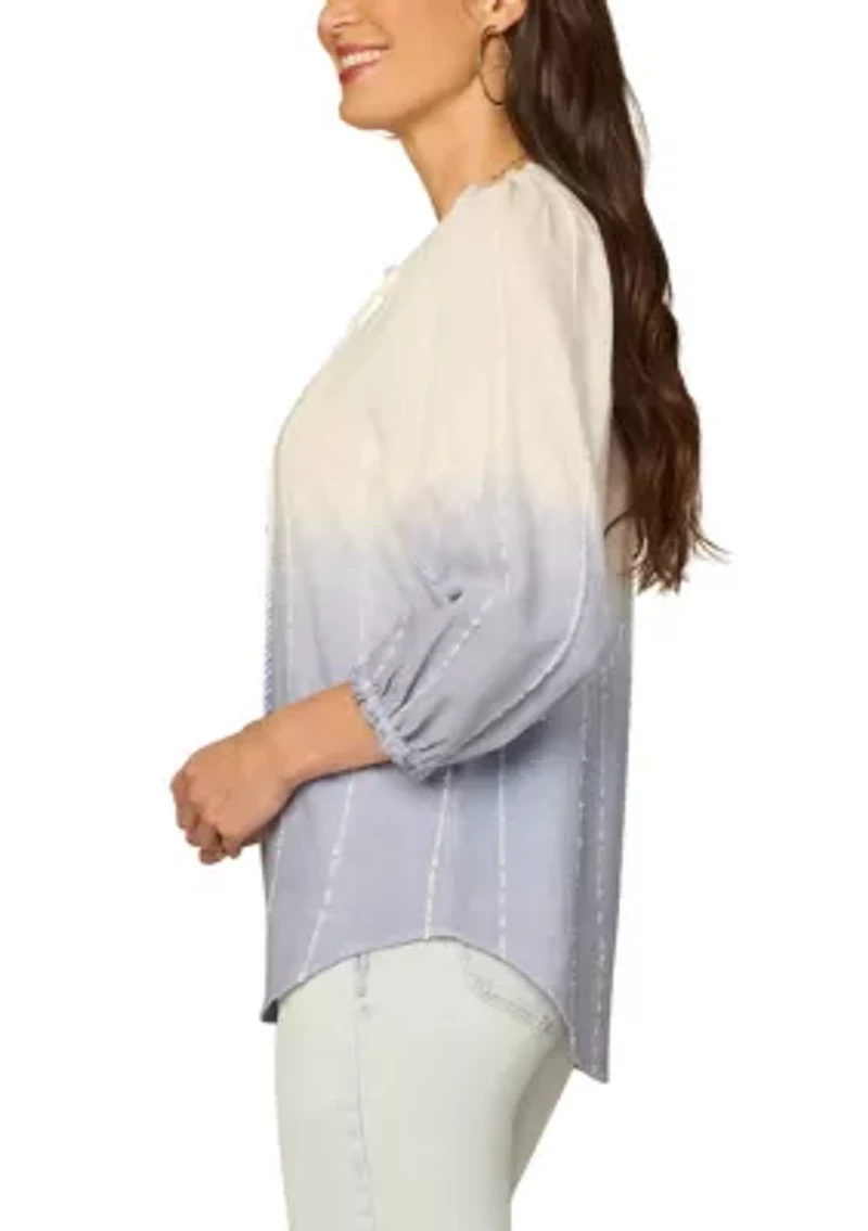 Women's Three-Quarter Blouson Sleeve Split Neck Top