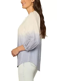 Women's Three-Quarter Blouson Sleeve Split Neck Top