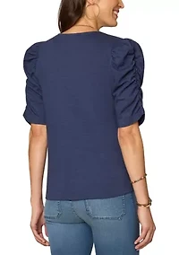Women's Elbow Puff Sleeve Shirred Top