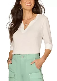 Women's Short Sleeve Split Neck Top