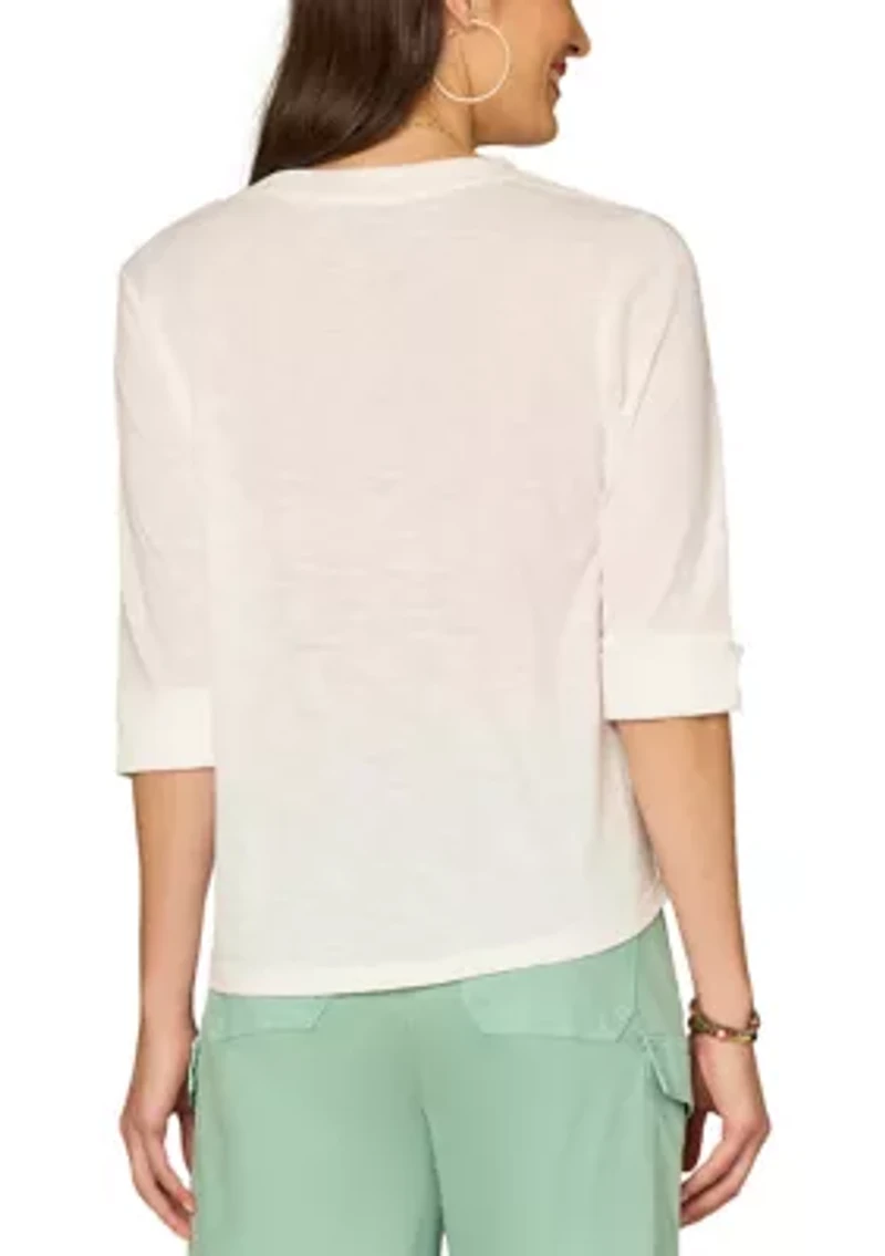 Women's Short Sleeve Split Neck Top