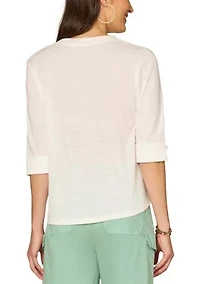 Women's Short Sleeve Split Neck Top