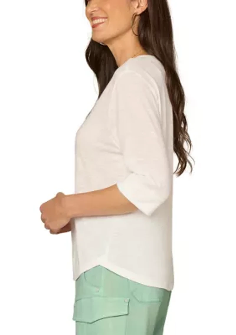 Women's Short Sleeve Split Neck Top