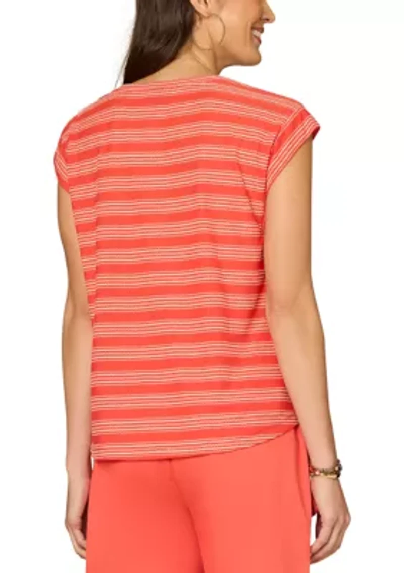 Women's Cap Sleeve Striped Shirttail Hem Top