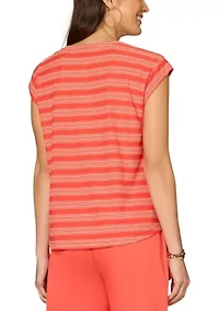 Women's Cap Sleeve Striped Shirttail Hem Top