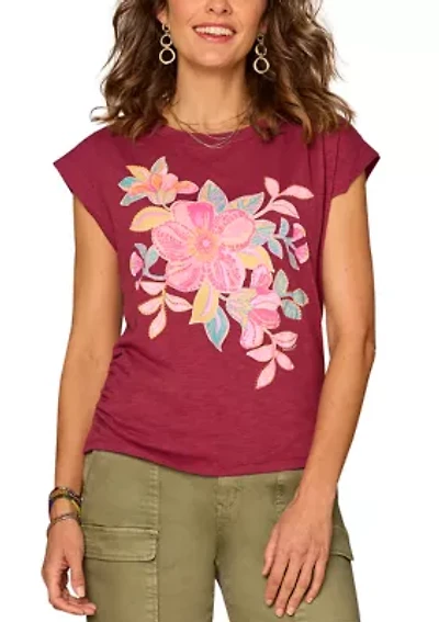 Women's Cap Sleeve Floral Graphic T-Shirt