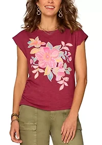 Women's Cap Sleeve Floral Graphic T-Shirt