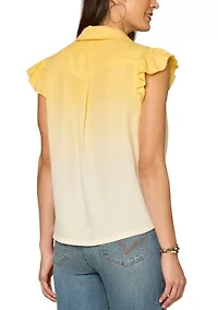 Women's Short Sleeve Ombre Button Down Top