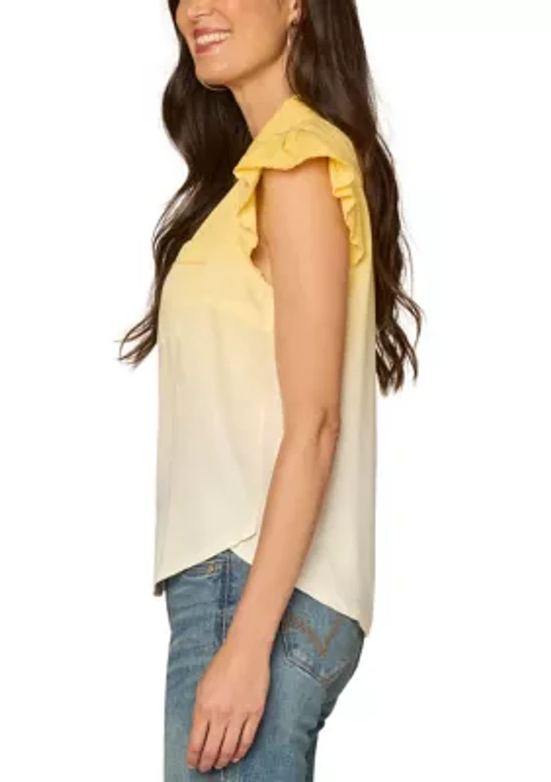 Women's Short Sleeve Ombre Button Down Top