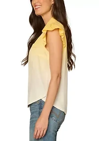 Women's Short Sleeve Ombre Button Down Top