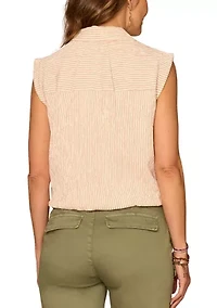 Women's Sleeveless Button Down Bubble Hem Striped Top