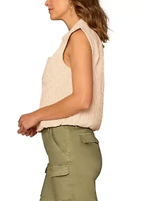 Women's Sleeveless Button Down Bubble Hem Striped Top