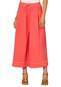 Women's Skyrise Wide Cropped Pants with Tie Belt