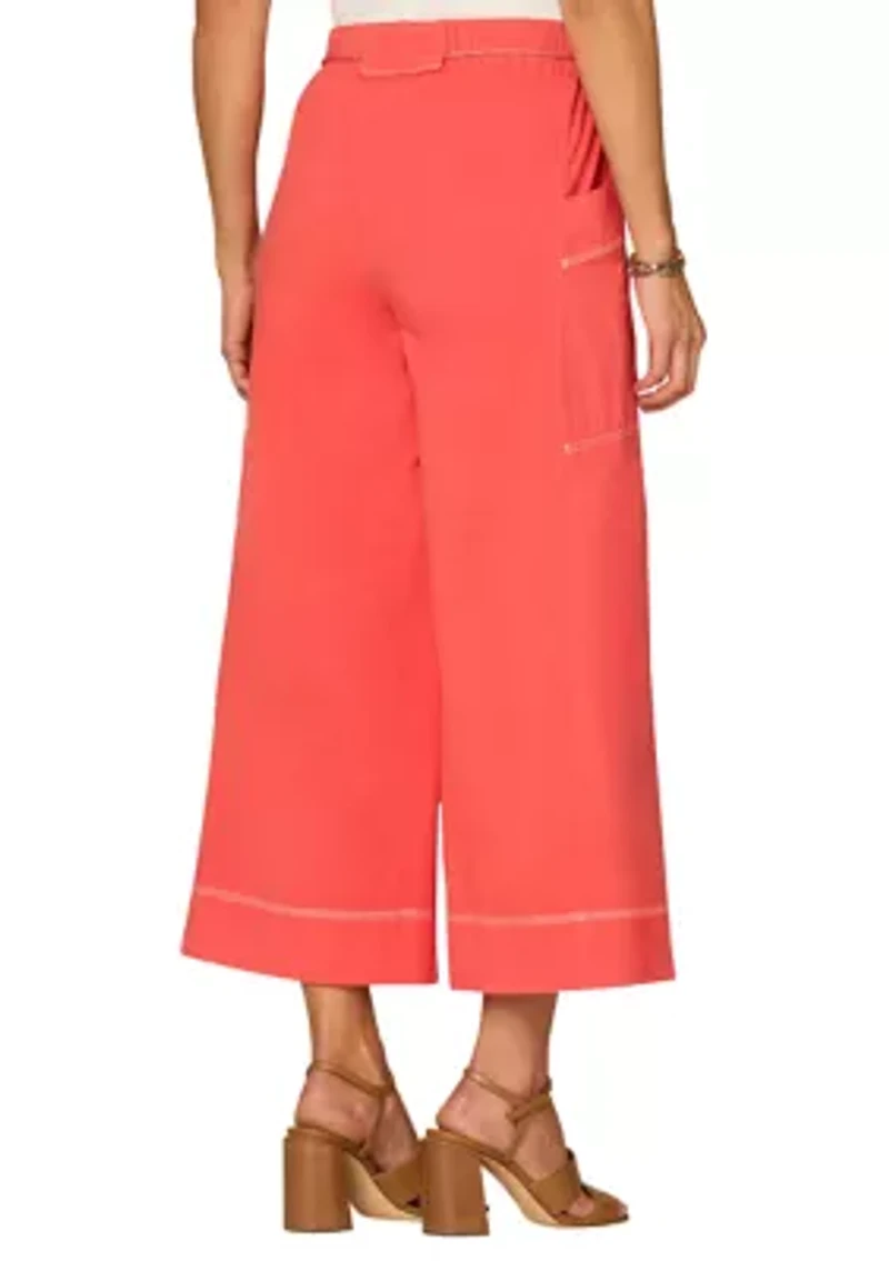 Women's Skyrise Wide Cropped Pants with Tie Belt