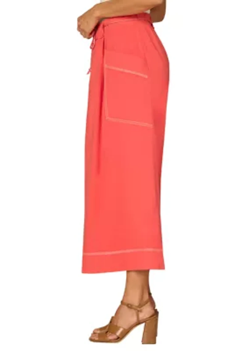 Women's Skyrise Wide Cropped Pants with Tie Belt